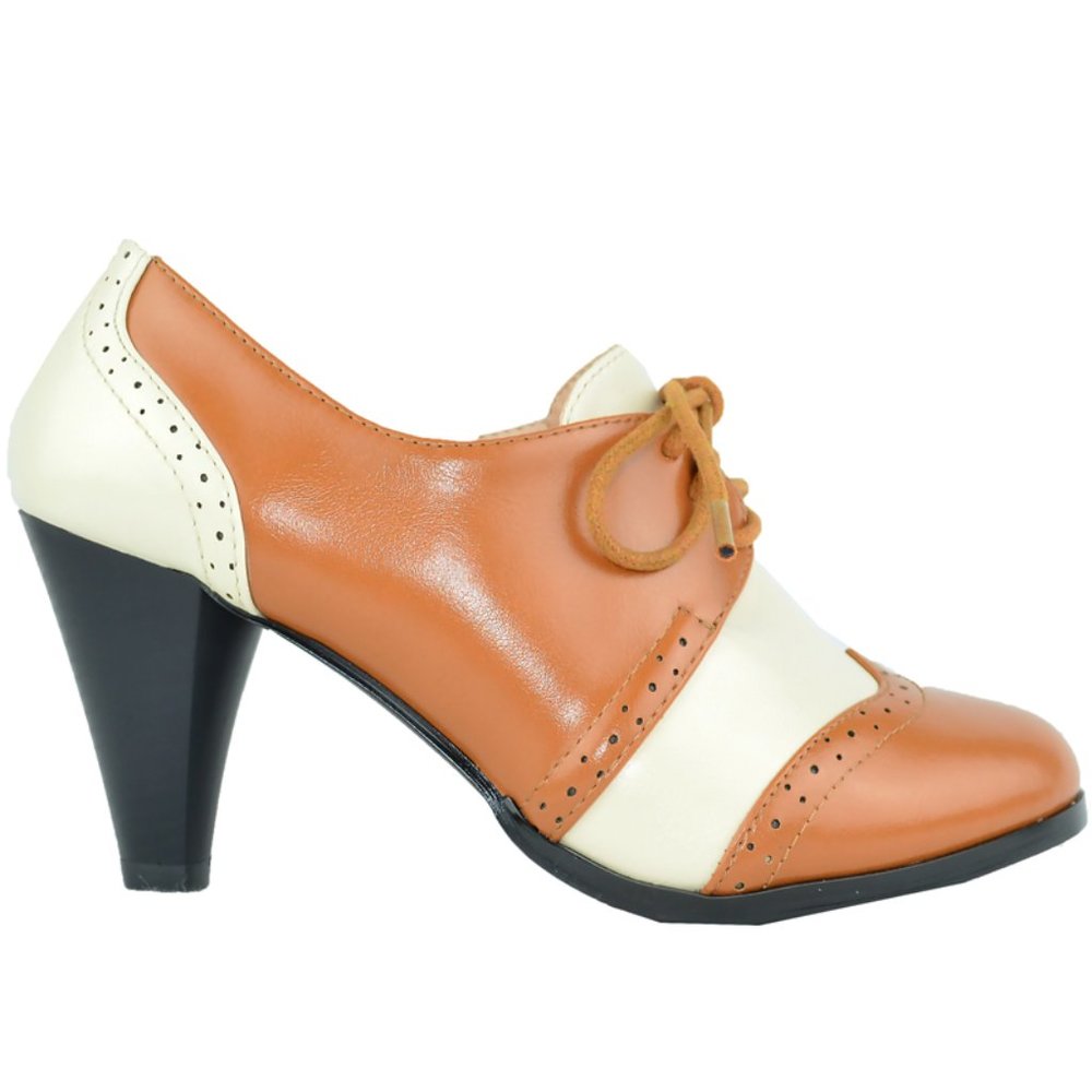 Chase & Chloe Women's Classic Lace Up Kitten Mid-Heel Round Toe Oxfords
